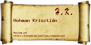 Hohman Krisztián névjegykártya